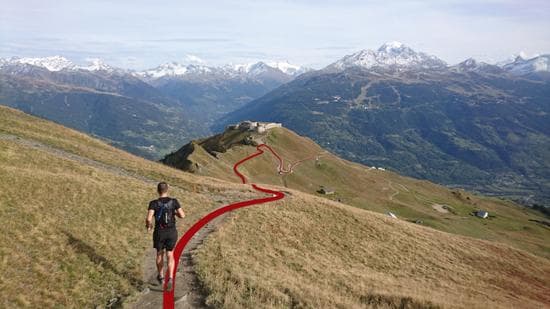 Running with mountain view